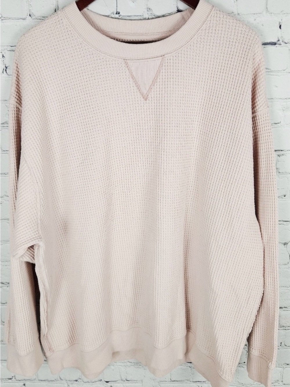 Aerie Women's Lightweight Waffle Crewneck Sweatshirt - Blush Pink